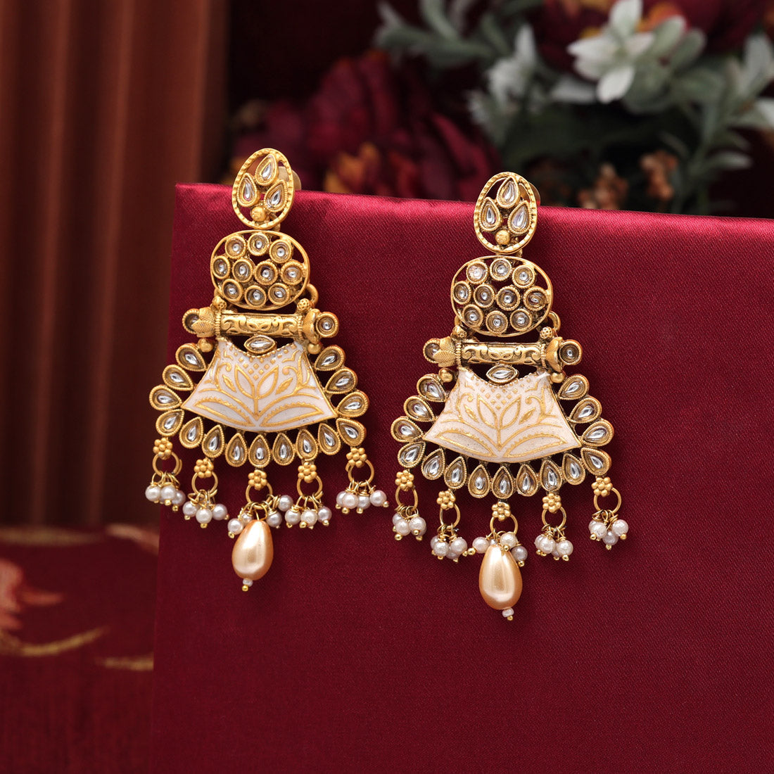 Gold Color Meenakari Earrings (MKE1964GLD) - Preyans.com