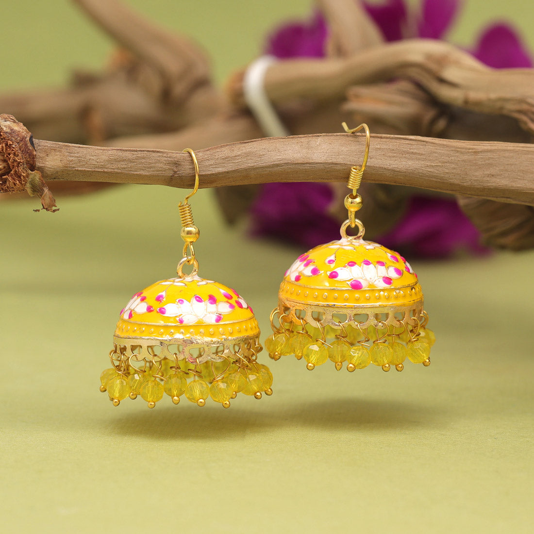 Yellow Color Meenakari Earrings (MKE1990YLW) - preyans.com