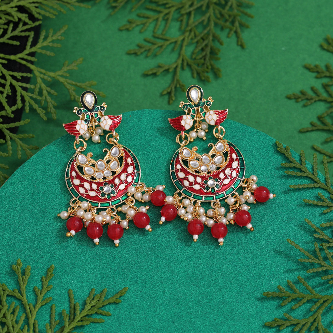 Red Color Meenakari Earrings (MKE1992RED) - preyans.com
