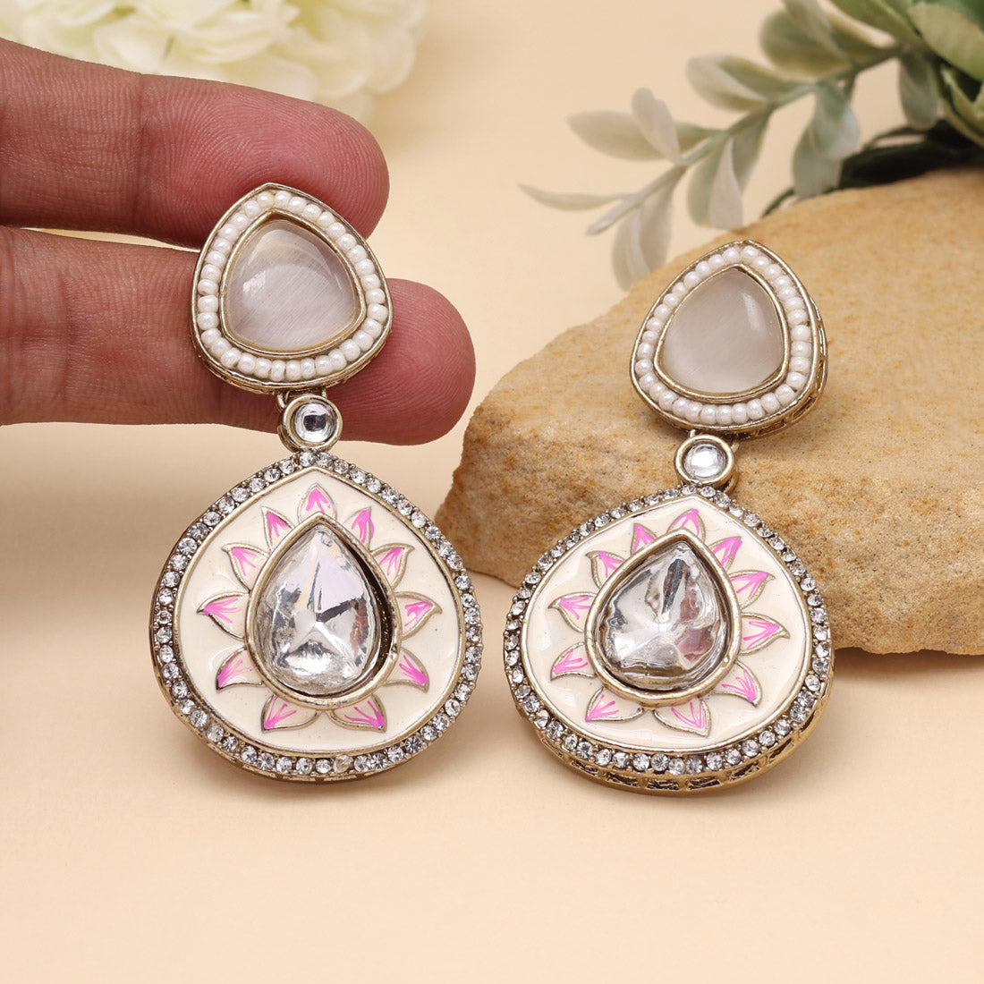 White Color Meenakari Earrings (MKE2004WHT) - Preyans.com