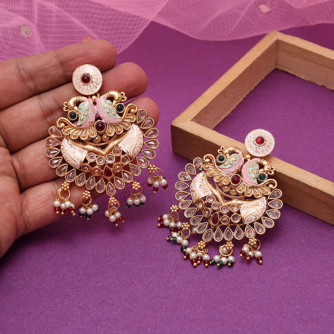 Multi Color Kundan Meenakari Earrings (MKE2010MLT) - Preyans.com