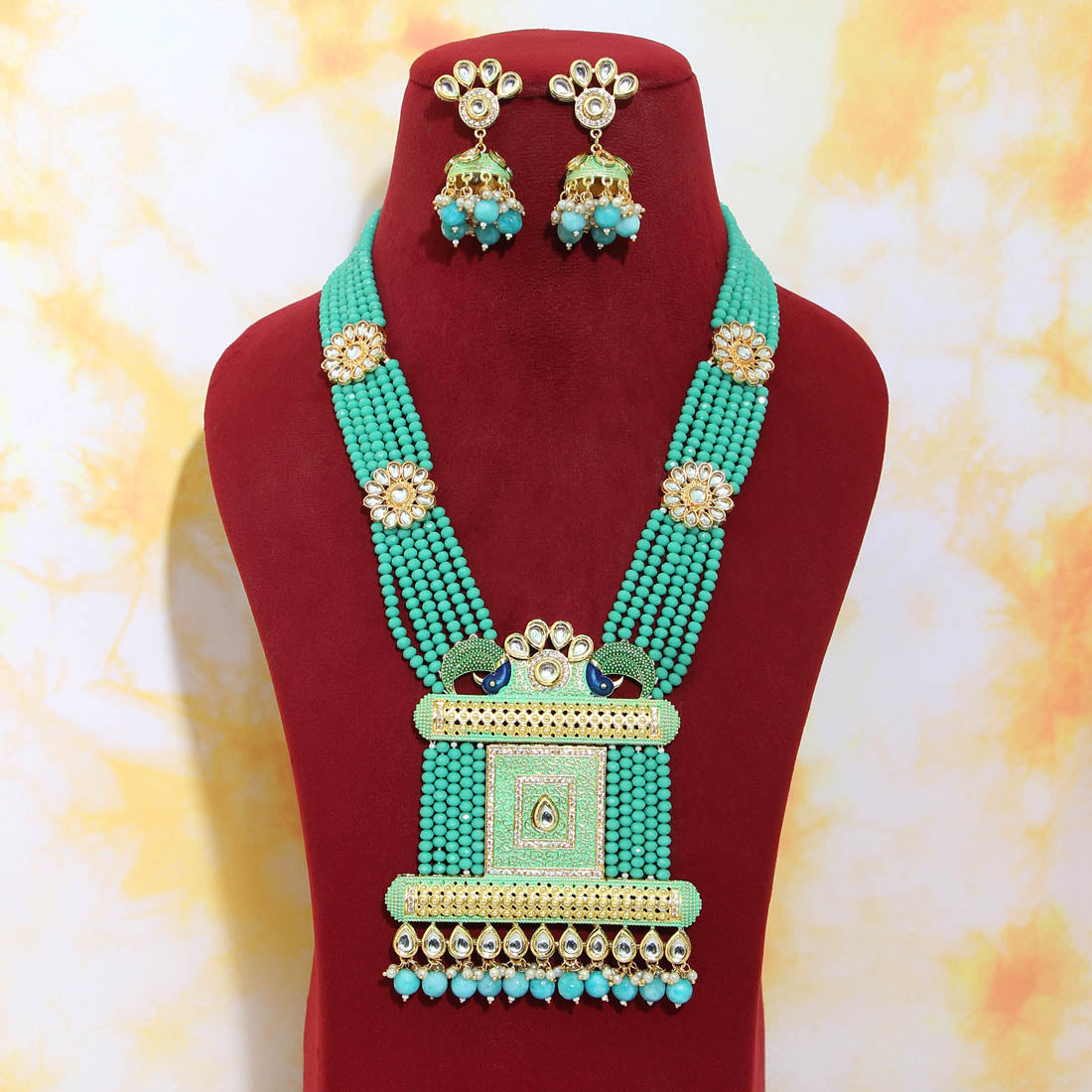 Rama Green Color Kundan Meenakari Necklace Set (MKN459RGRN) - Preyans.com