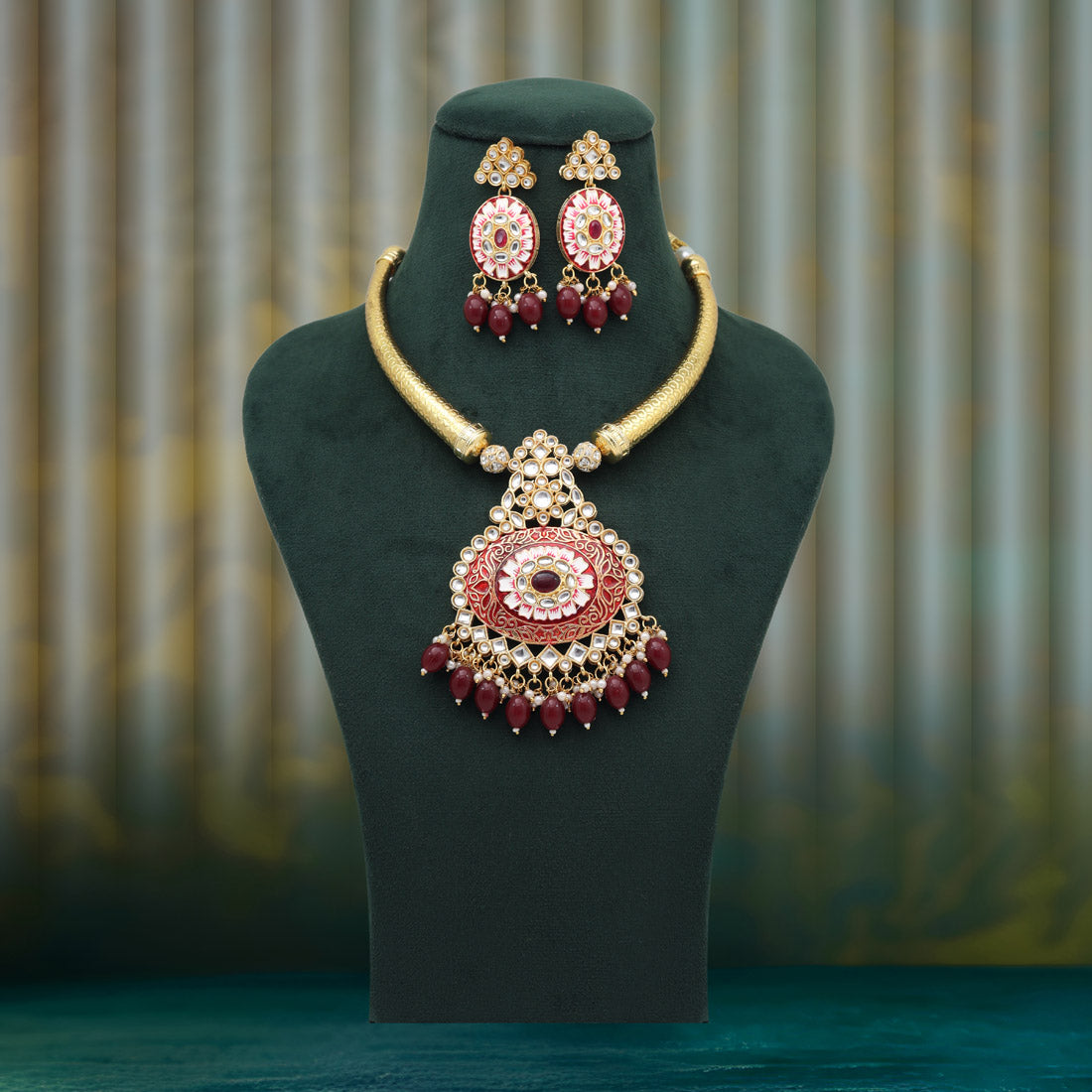 Maroon Color Amazing Handmade Kundan Meenakari Hasli Necklace Of Jaipur (MKN621MRN) - Preyans.com