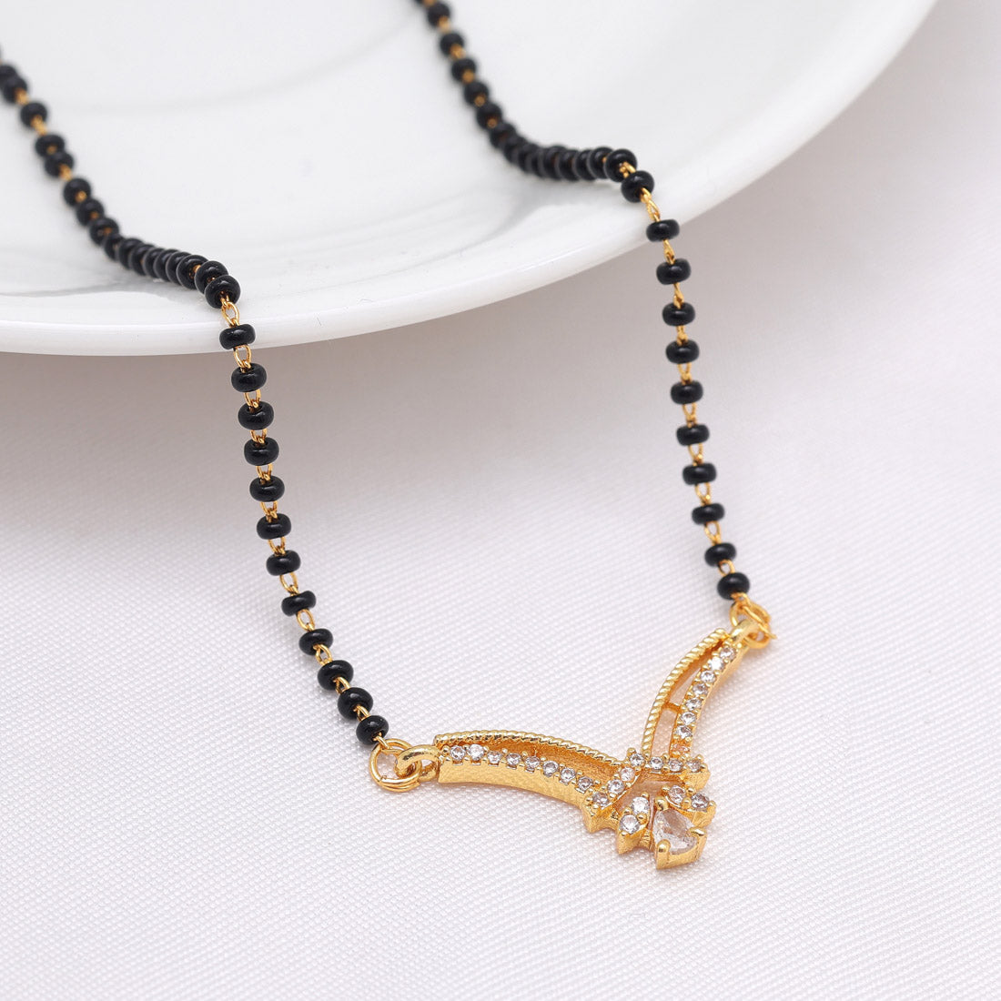 White Color American Diamond Mangalsutra (MS335WHT) - preyans.com