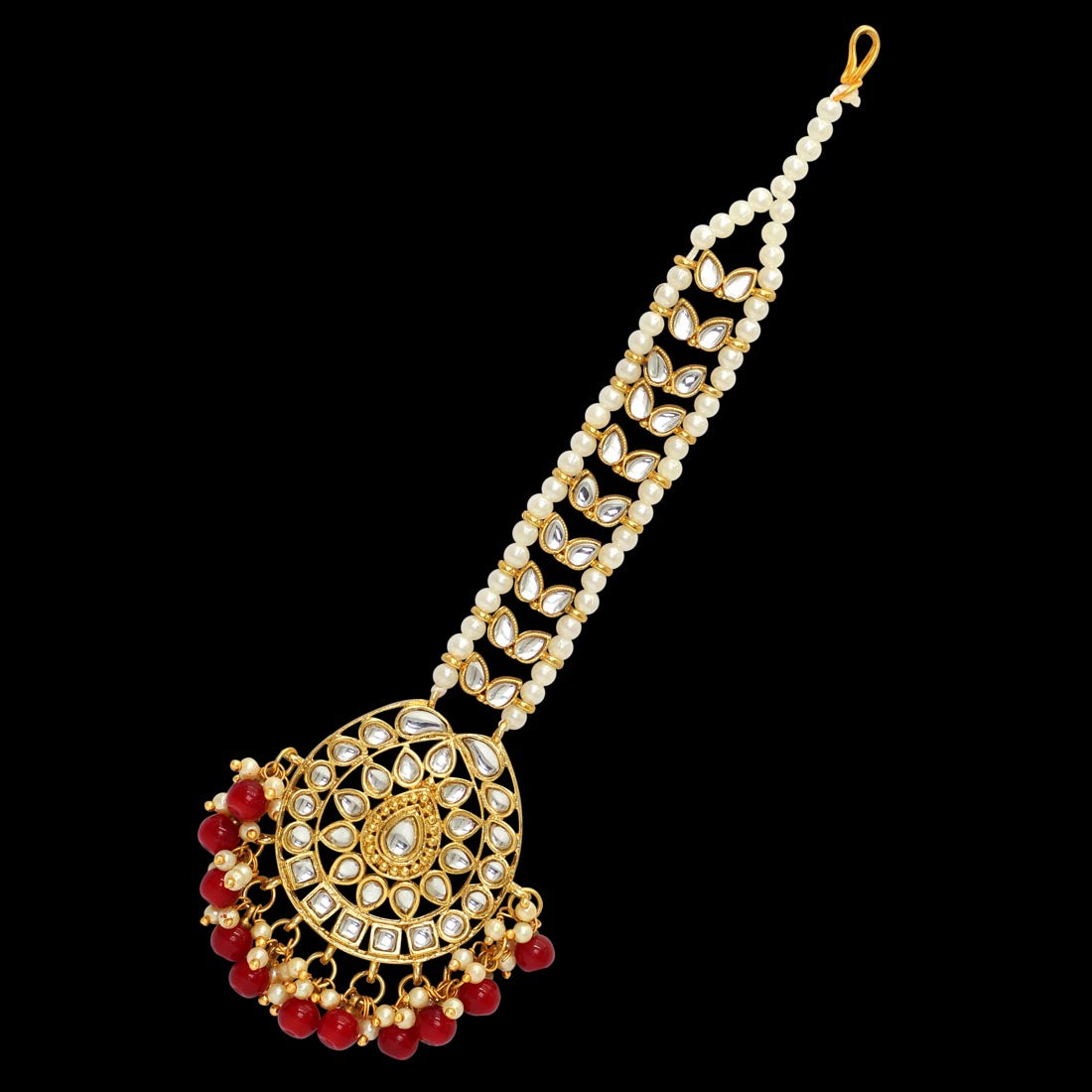 Maroon Color Imitation Pearl & Kundan Maang Tikka (MTK221MRN) - Preyans.com