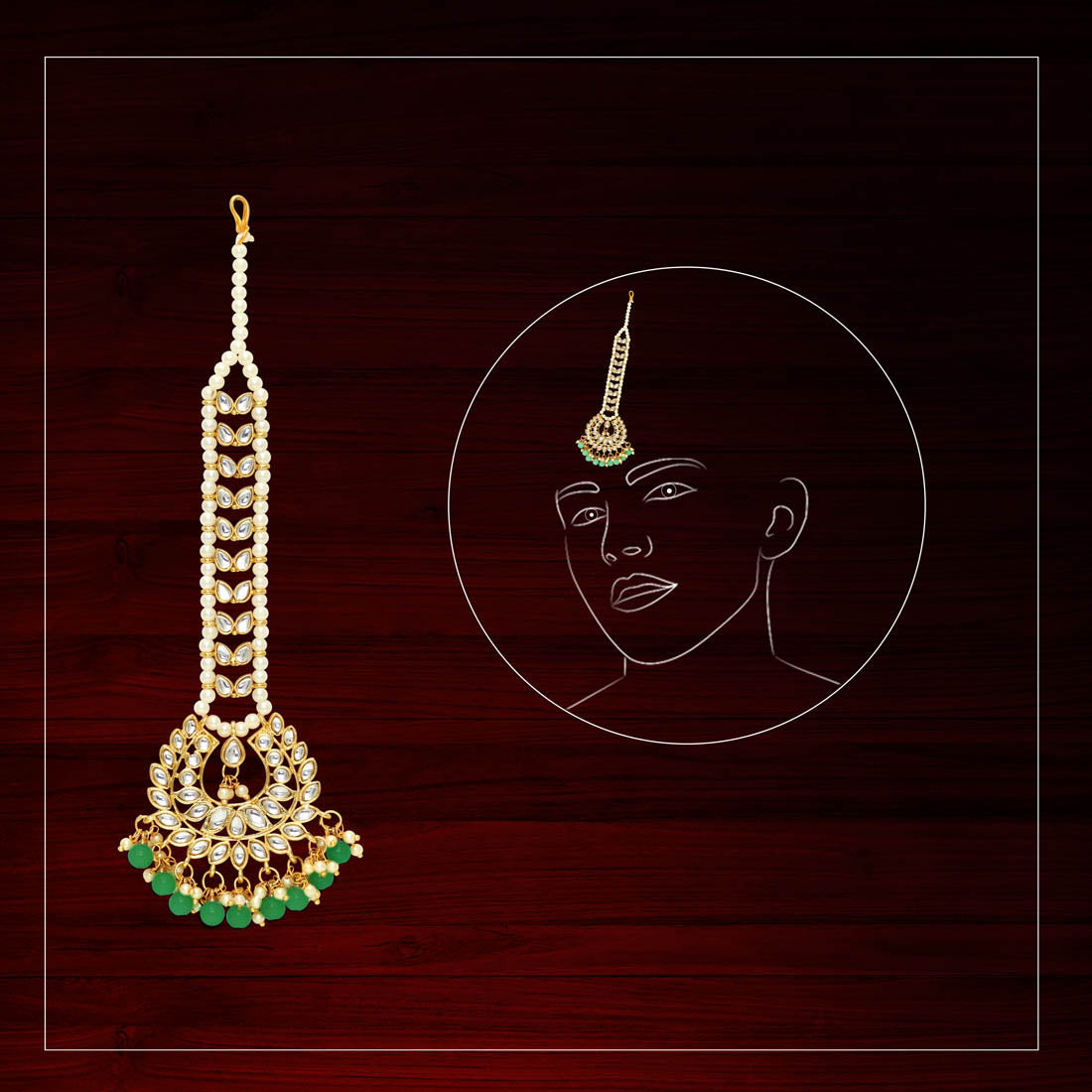 Green Color Imitation Pearl & Kundan Maang Tikka (MTK222GRN) - Preyans.com