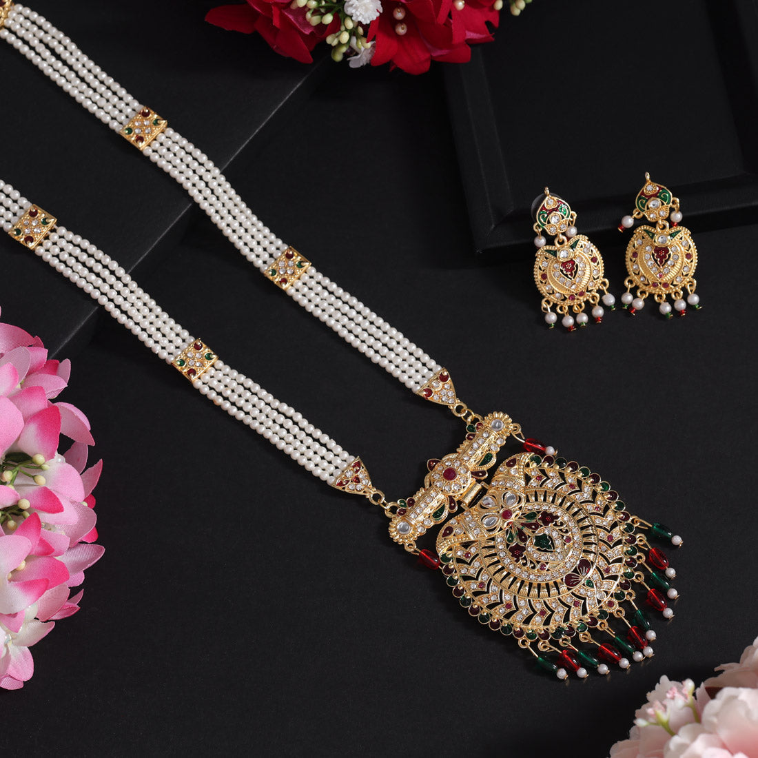 Multi Color Meena Work Rajputi Jewellery Rani Haar (PN823MLT) - eindiawholesale.com