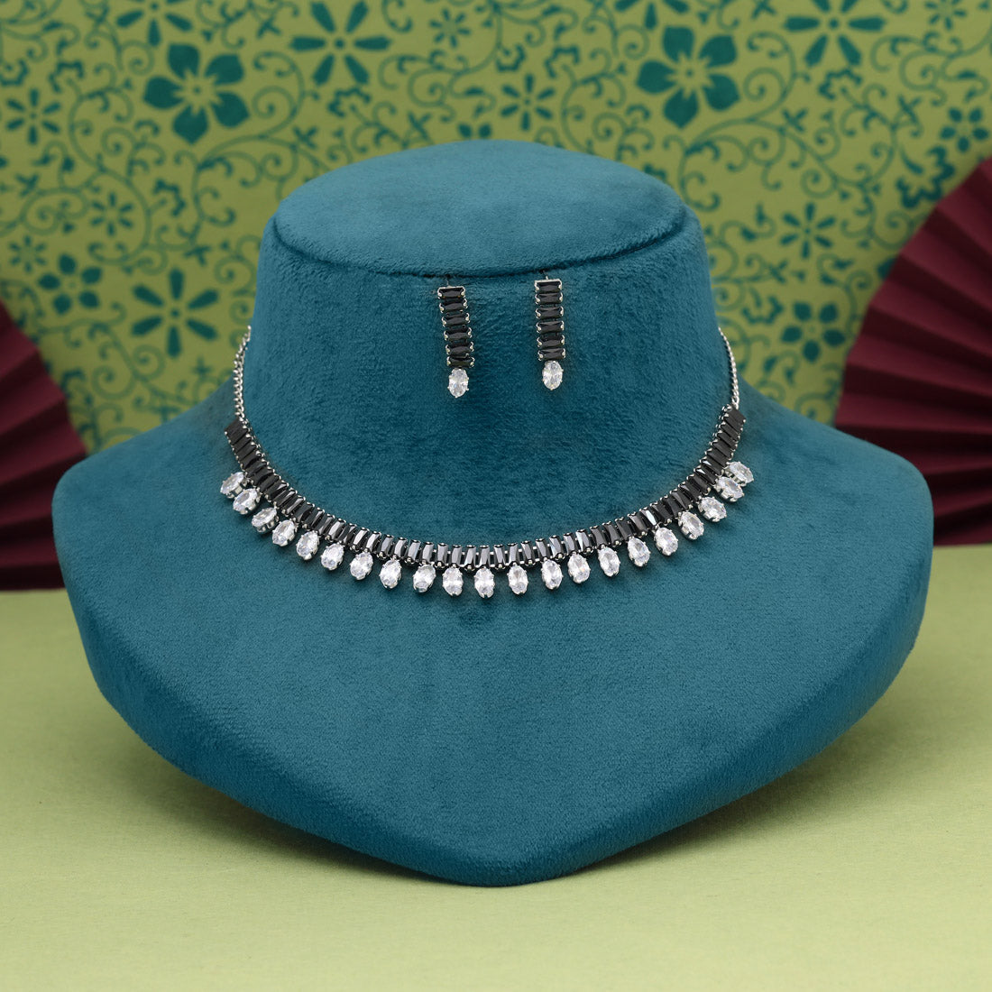 Black Color Stone Necklace Set (STN209BLK) - Preyans.com