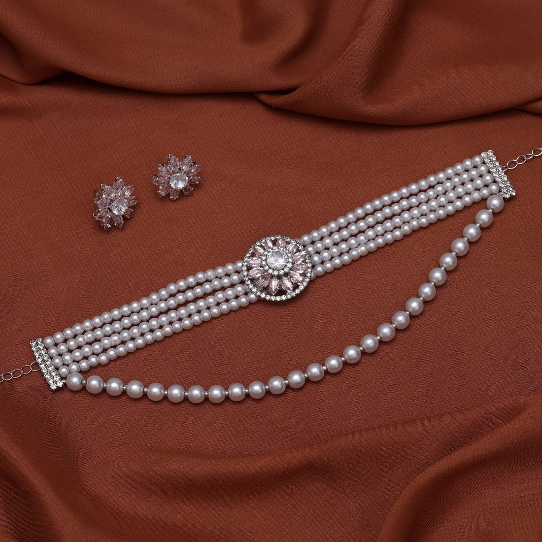 Pink Color Choker Stone Necklace Set (STN214PNK) - Preyans.com