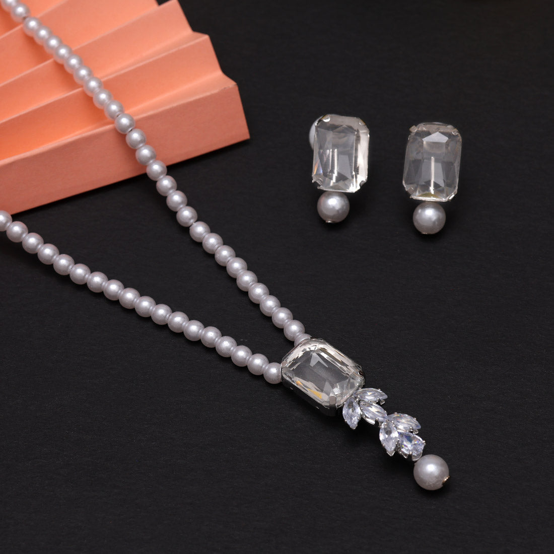 White Color Stone Necklace Set (STN217WHT) - Preyans.com