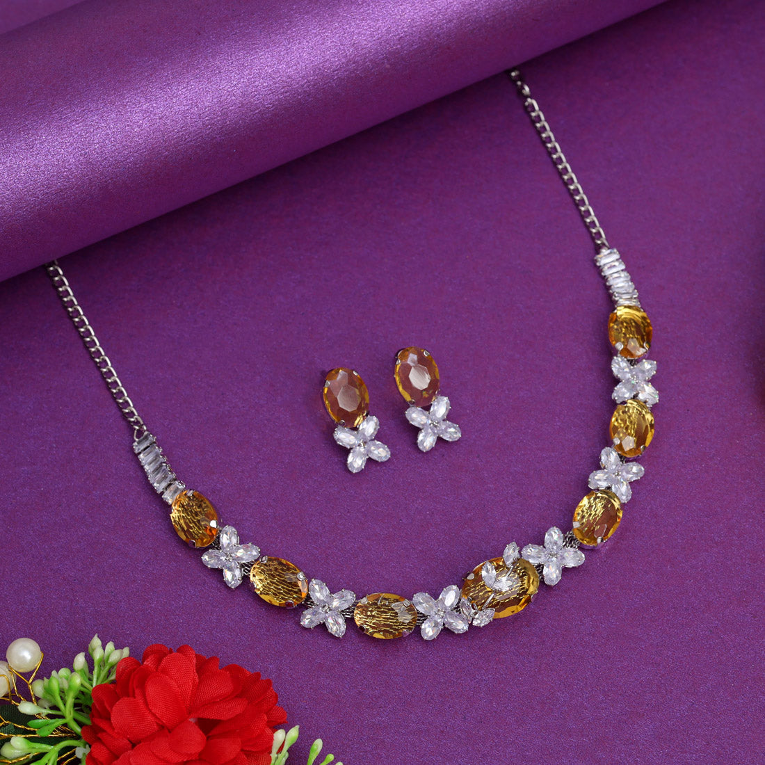 Yellow Color Stone Necklace Set (STN219YLW) - Preyans.com
