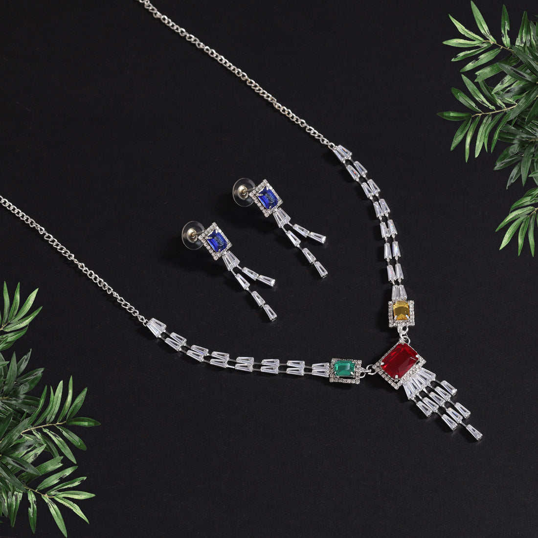 Assorted Color Stone Necklace Set (STN220MLT) - Preyans.com