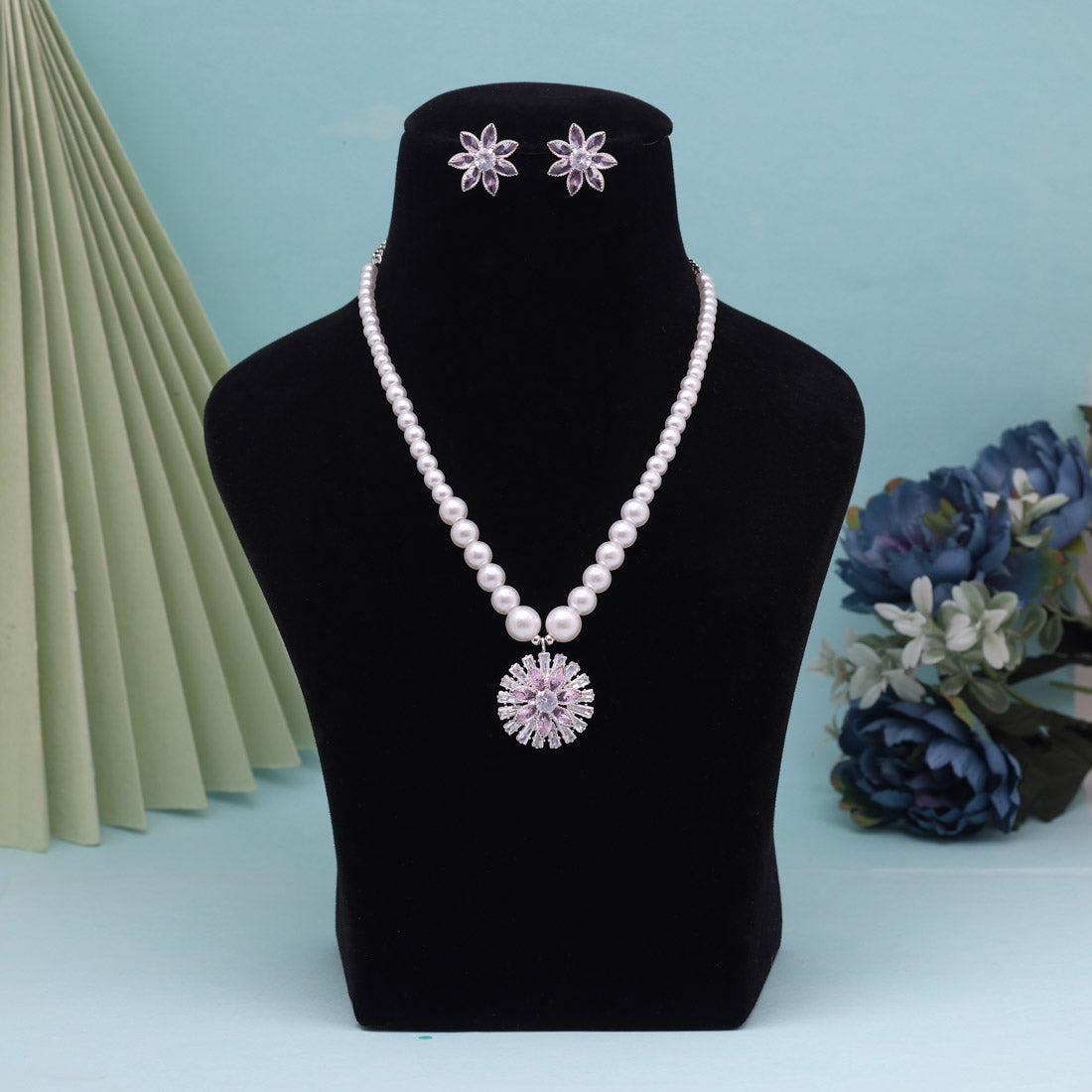 Baby Pink Color Stone Necklace Set (STN222BPNK) - Preyans.com