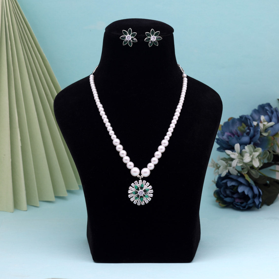 Green Color Stone Necklace Set (STN222GRN) - Preyans.com