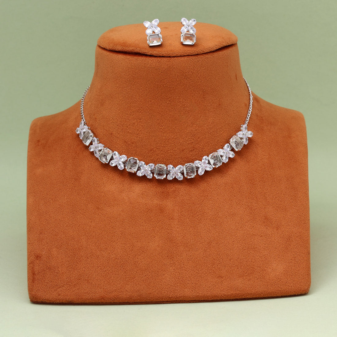 White Color Stone Necklace Set (STN232WHT) - Preyans.com