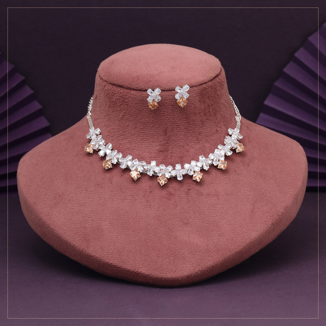 Peach Color Stone Necklace Set - Preyans.com