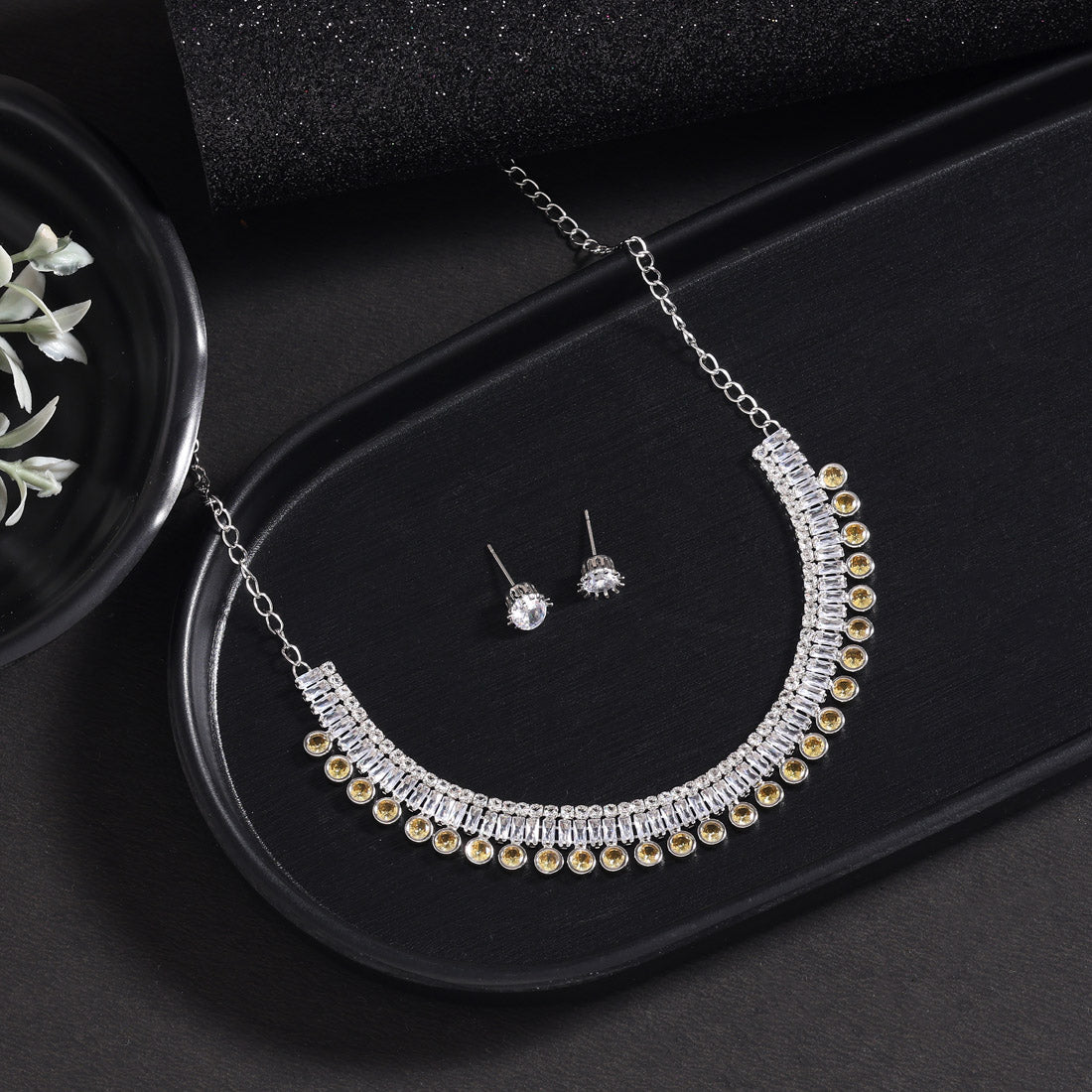 Yellow Color Stone Necklace Set - Preyans.com