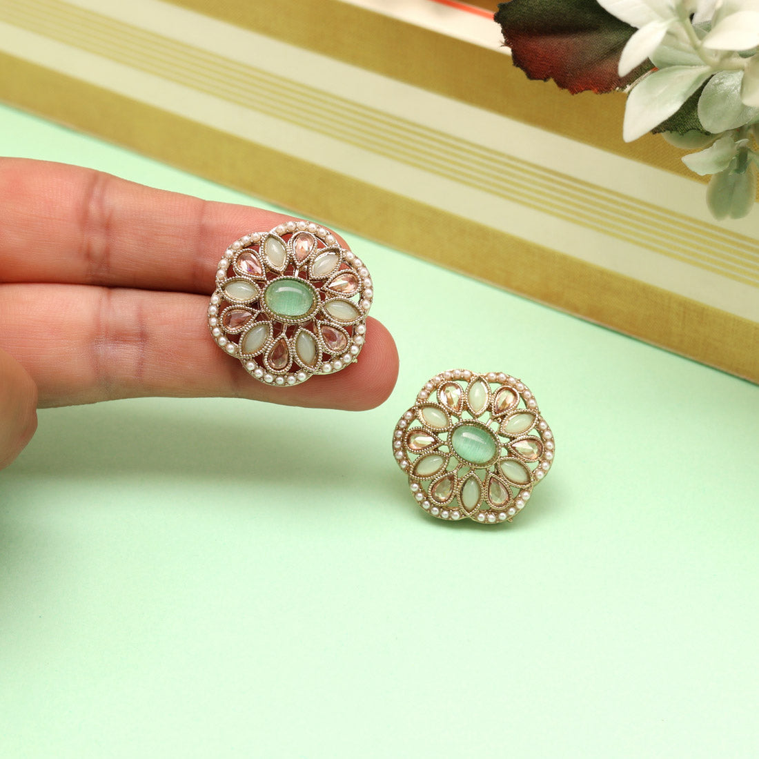 Zesty Pista Green Color Tops Stud Earrings - Preyans.com