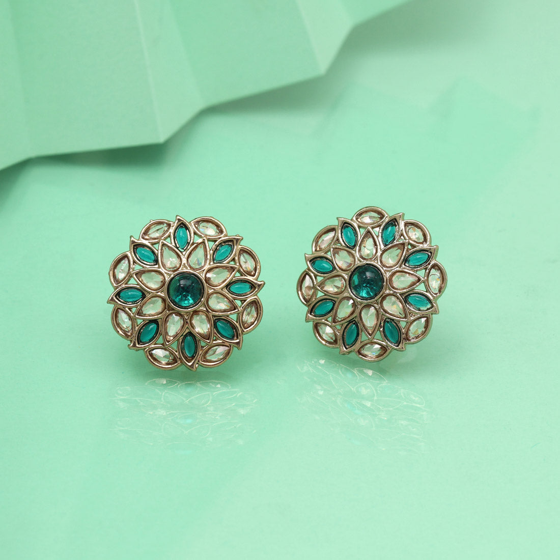 Deep Firozi Color Tops Stud Earrings - Preyans.com