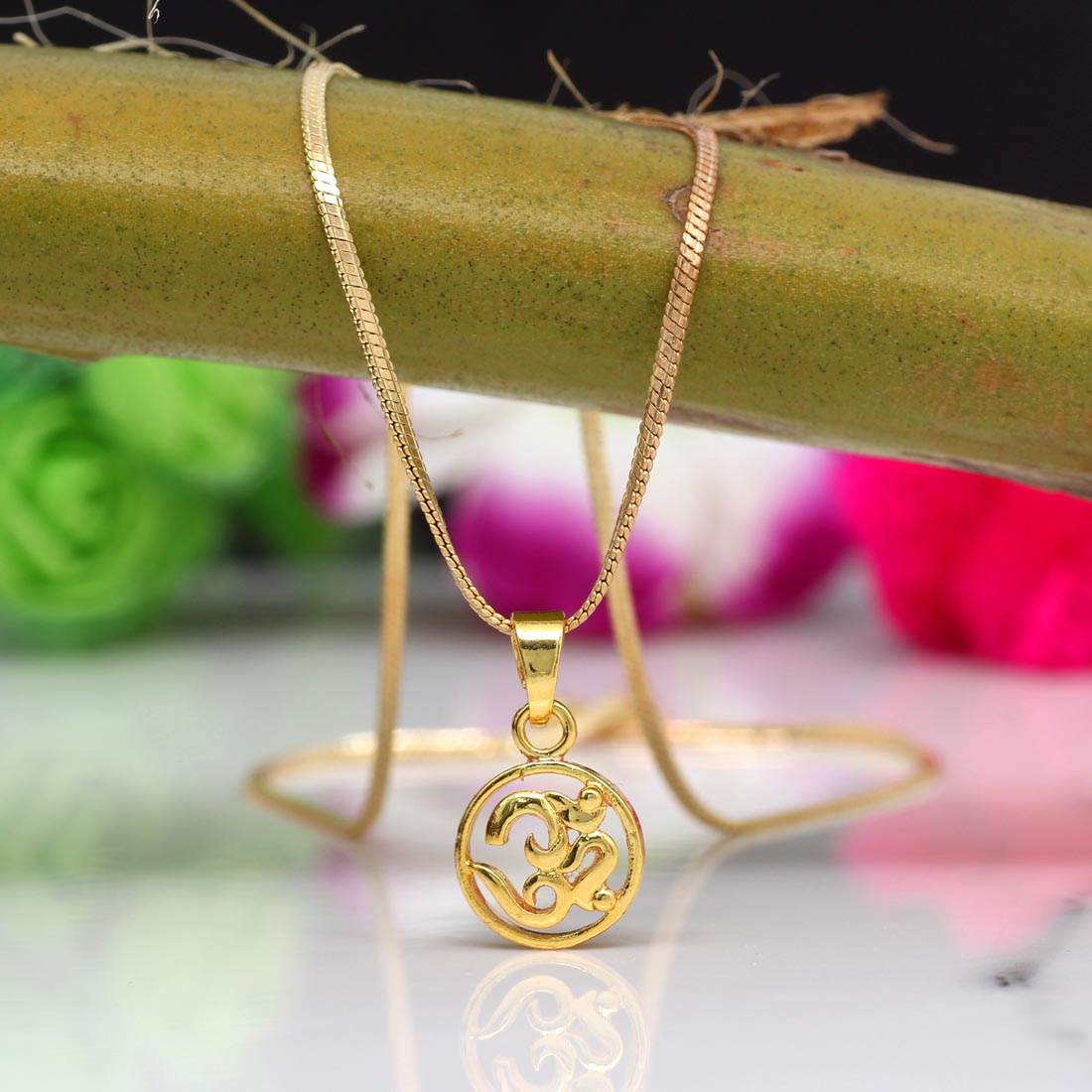 Gold Color Om Temple Locket (TL110GLD) - preyans.com