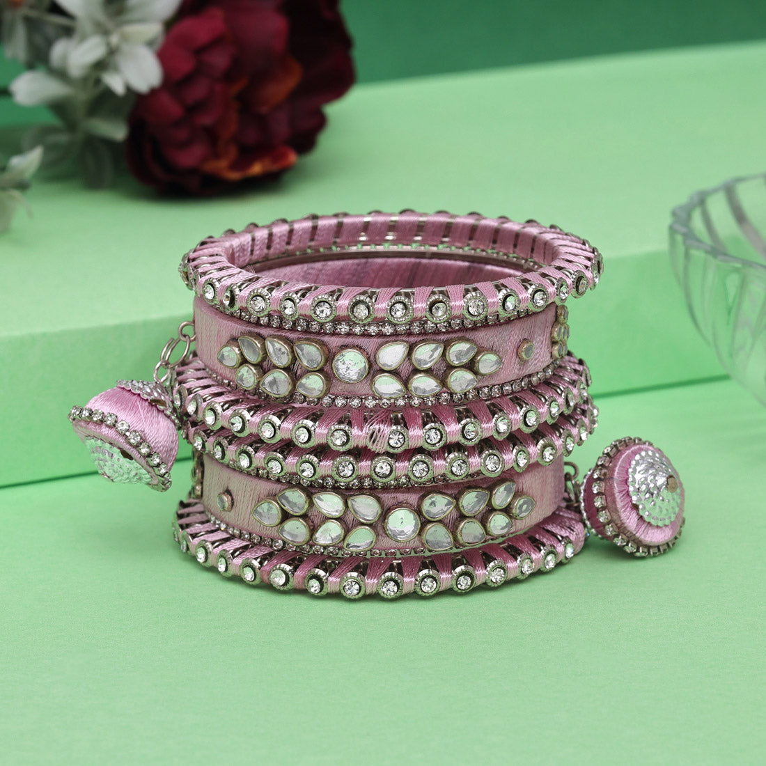 Pink Color Thread Bangle Set: 2.6 (TRB170PNK-2.6) - preyans.com