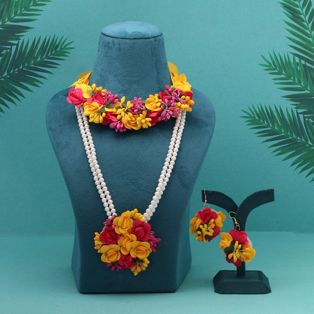 Rani & Yellow Color Synthetic Rose Floral Bridal Set (TRN1778RNIYLW) - Preyans.com