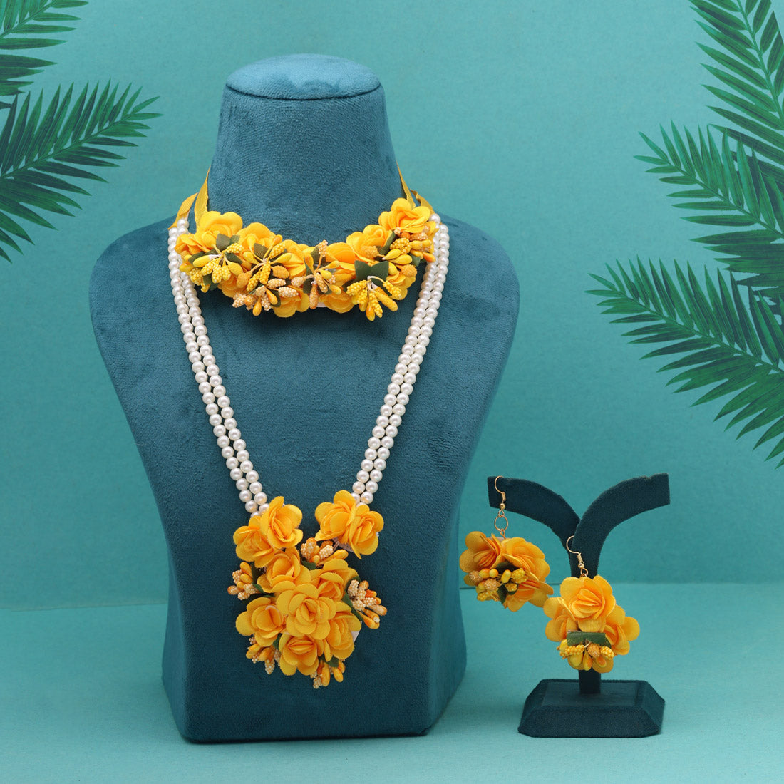 Yellow Color Synthetic Rose Floral Bridal Set (TRN1778YLW) - Preyans.com