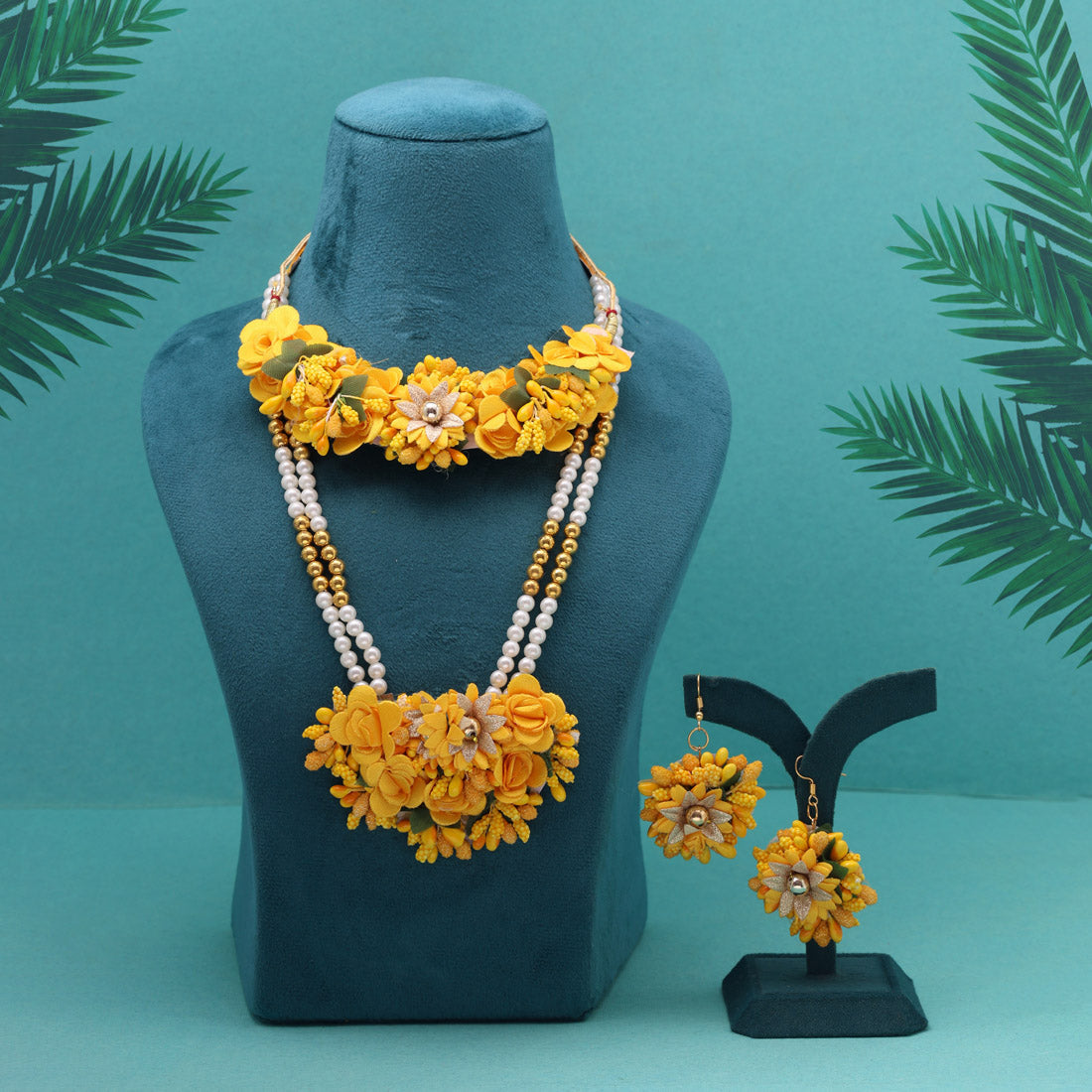 Yellow Color Synthetic Rose Floral Bridal Set (TRN1779YLW) - Preyans.com