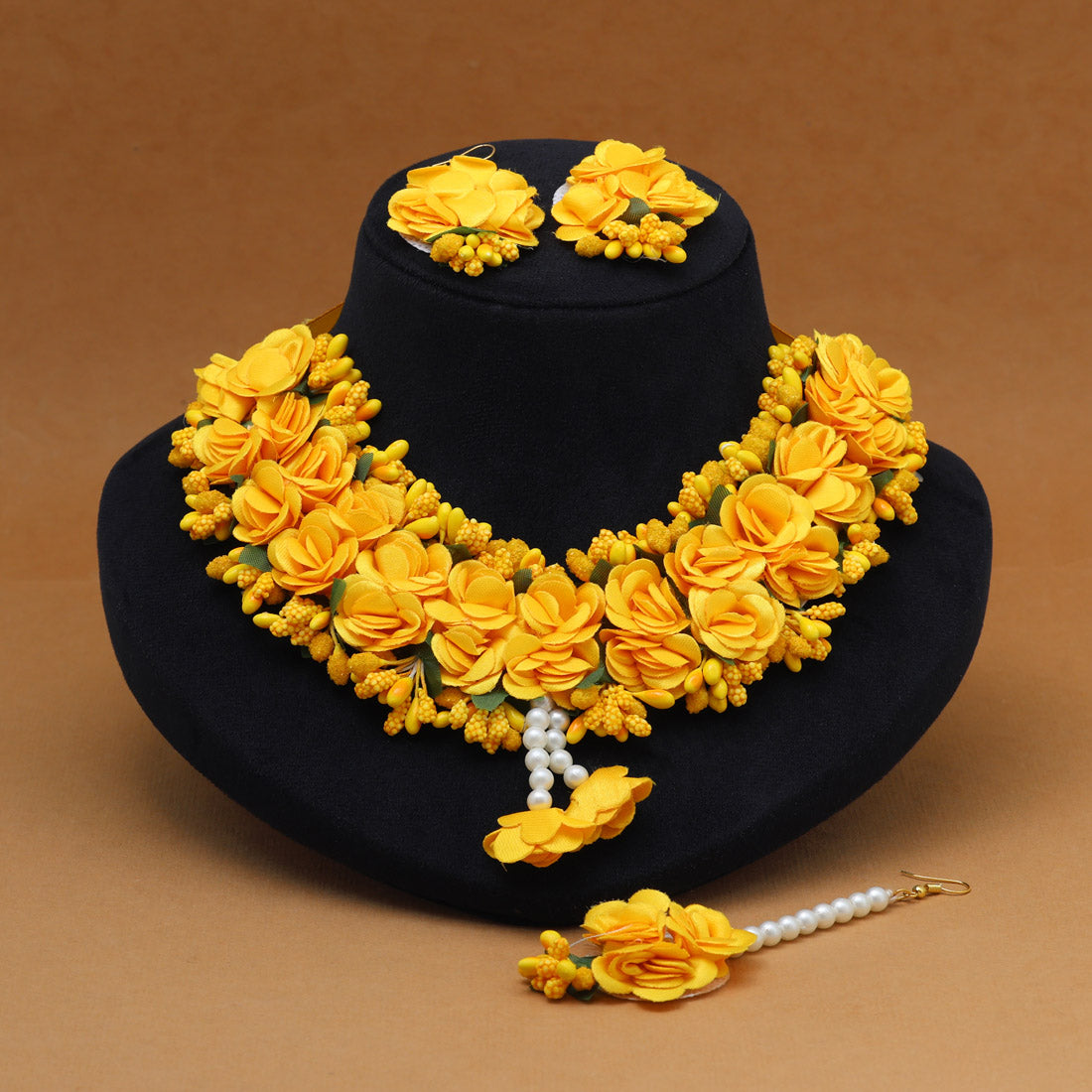 Yellow Color Synthetic Rose Floral Bridal Set (TRN1780YLW) - Preyans.com