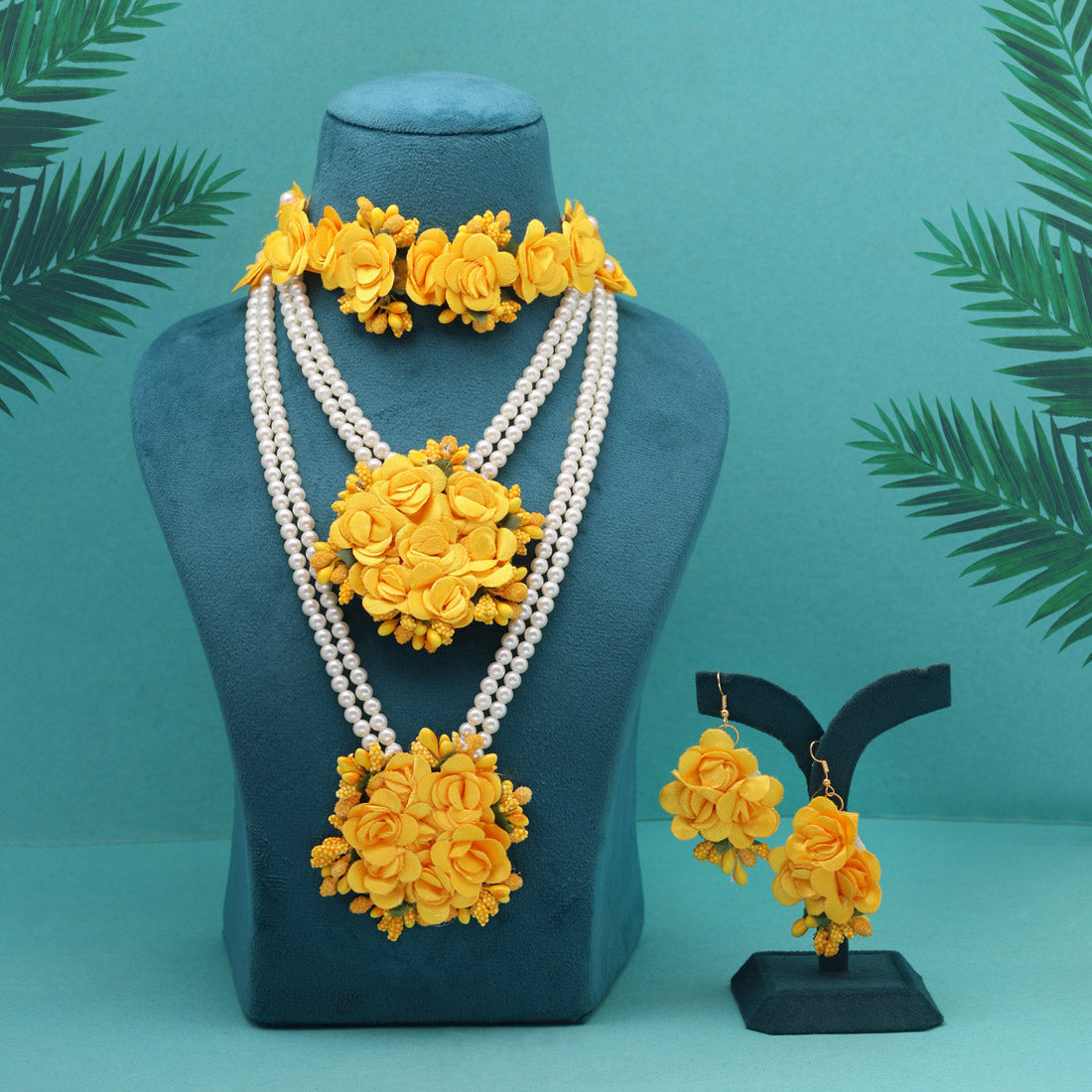 Yellow Color Synthetic Rose Floral Bridal Set (TRN1781YLW) - Preyans.com