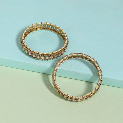 Gold Color 1 Pair Of American Diamond Bangle Size: 2.8 (ADB283GLD-2.8) - preyans.com