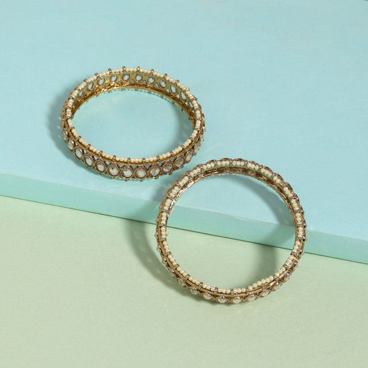 Gold Color 1 Pair Of American Diamond Bangle Size: 2.8 (ADB283GLD-2.8) - preyans.com