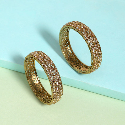 Gold Color 1 Pair Of American Diamond Bangle Size: 2.10 (ADB294GLD-2.10) - preyans.com