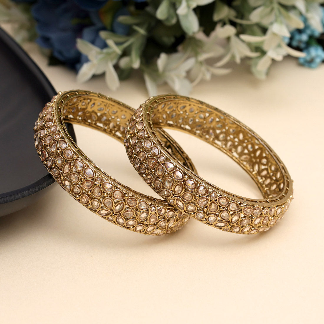 Gold Color 1 Pair Of American Diamond Bangle Size: 2.8 (ADB294GLD-2.8) - preyans.com