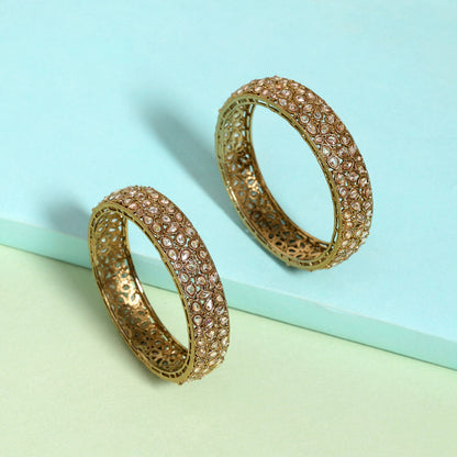 Gold Color 1 Pair Of American Diamond Bangle Size: 2.6 (ADB294GLD-2.6) - preyans.com