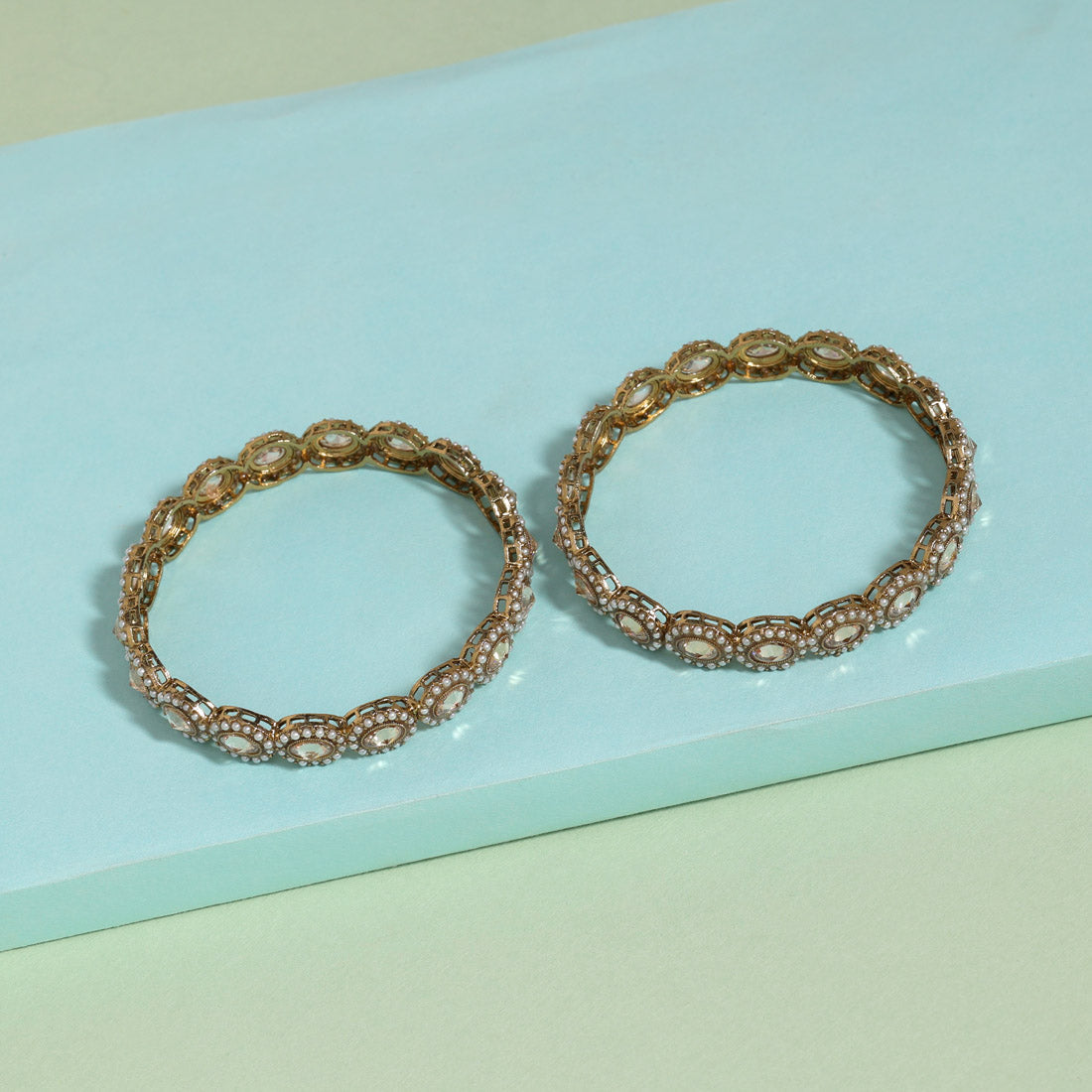 Gold Color 1 Pair Of American Diamond Bangle Size: 2.6 (ADB295GLD-2.6) - preyans.com