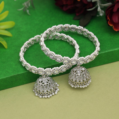 Silver Color 1 Pair Of American Diamond Bangle Size: 2.8 (ADB296SLV-2.8) - preyans.com