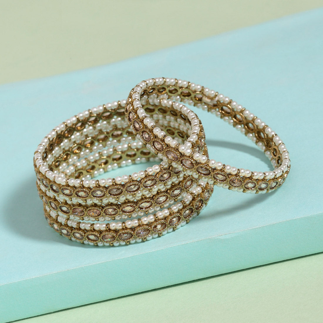 Gold Color American Diamond Bangle Set: Size: 2.6 (ADB297GLD-2.6) - preyans.com