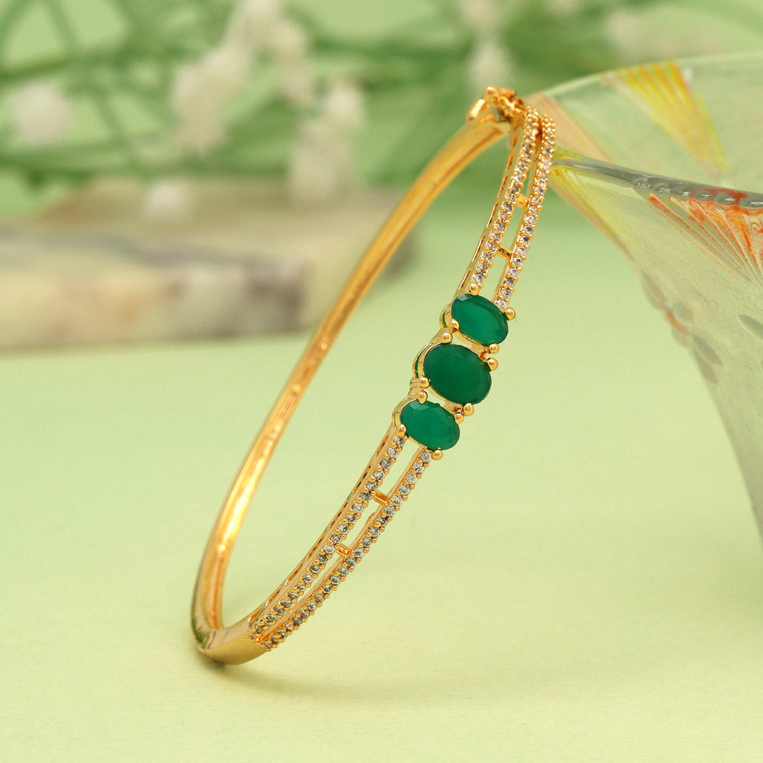 Green Color American Diamond Bracelet (ADB307GRN) - preyans.com