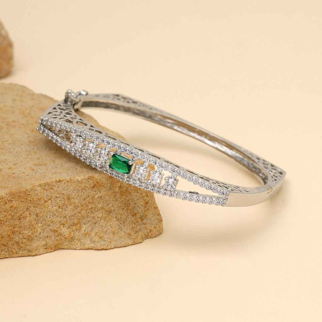 Green Color American Diamond Bracelet (ADB322GRN) - preyans.com