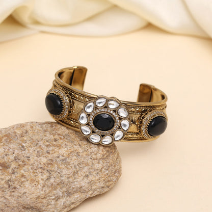 Black Color Beautiful Handmade Handcuff Bracelets with Moissanite & Monalisa Stones Apala Polish on Brass Metal (ADB354BLK) - Preyans.com