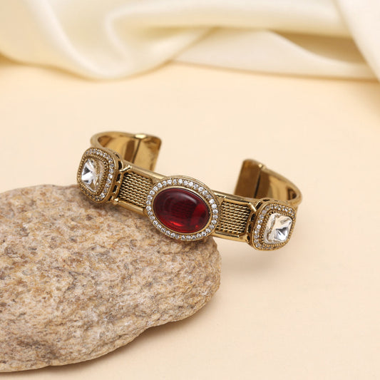 Maroon Color Beautiful Handmade Handcuff Bracelets with Moissanite & Monalisa Stones Apala Polish on Brass Metal (ADB356MRN) - Preyans.com