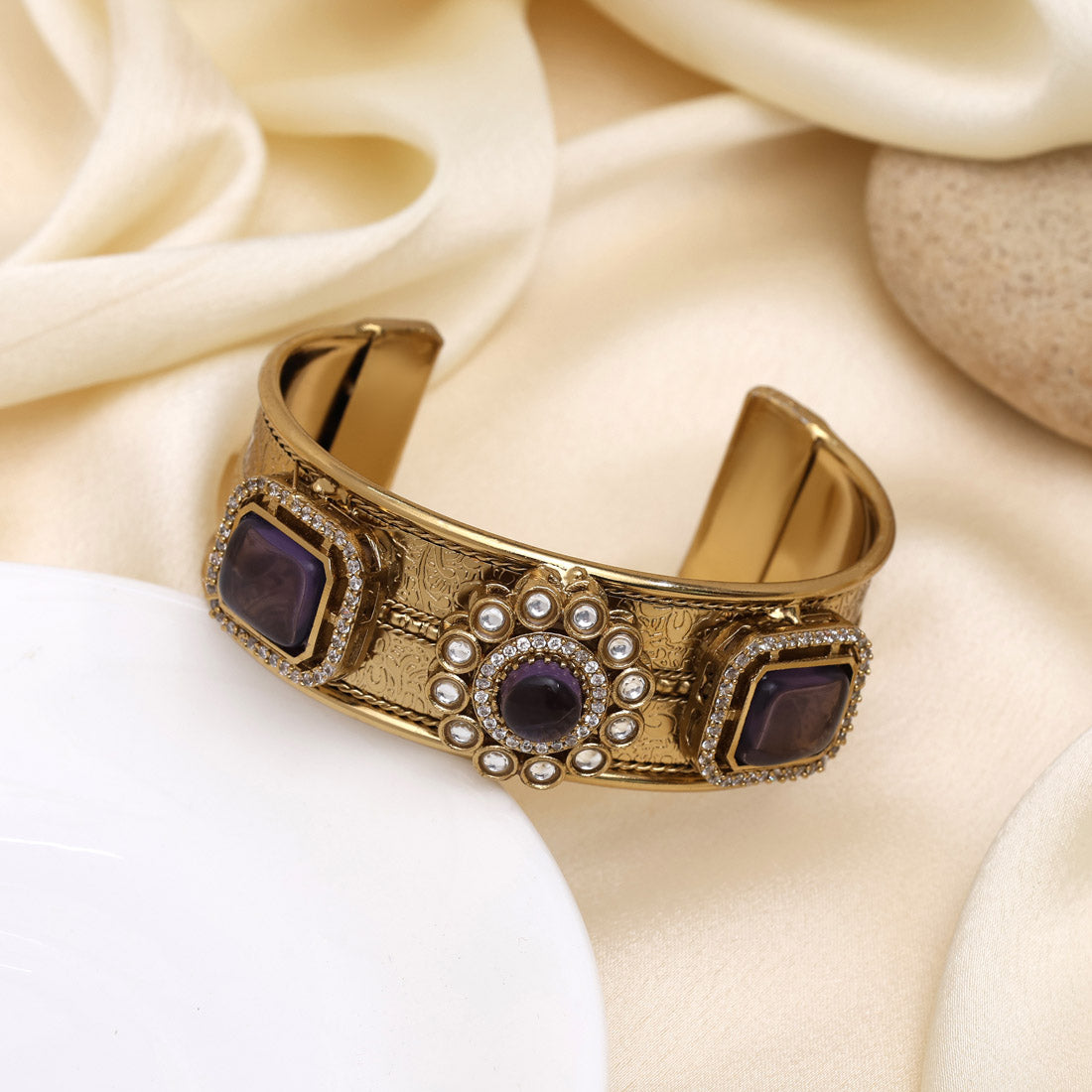 Deep Purple Color American Diamond Bracelet For Royal Statement Look - Preyans.com