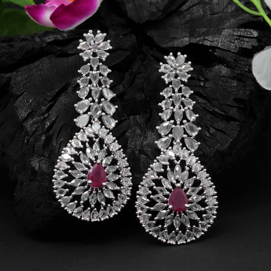 Rani Color American Diamond Earrings (ADE170RNI) - Preyans.com