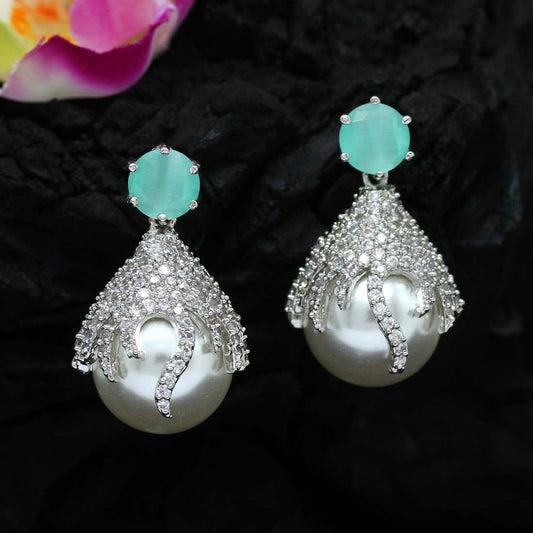 Pista Green Color American Diamond Earrings (ADE175PGRN) - Preyans.com