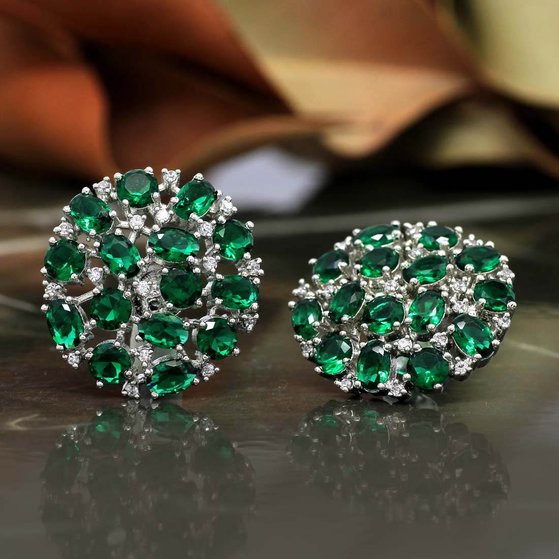 Crystal Green Color American Diamond Earrings (ADE183CGRN) - Preyans.com