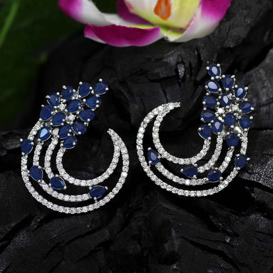 Blue Color American Diamond Earrings (ADE186BLU) - Preyans.com