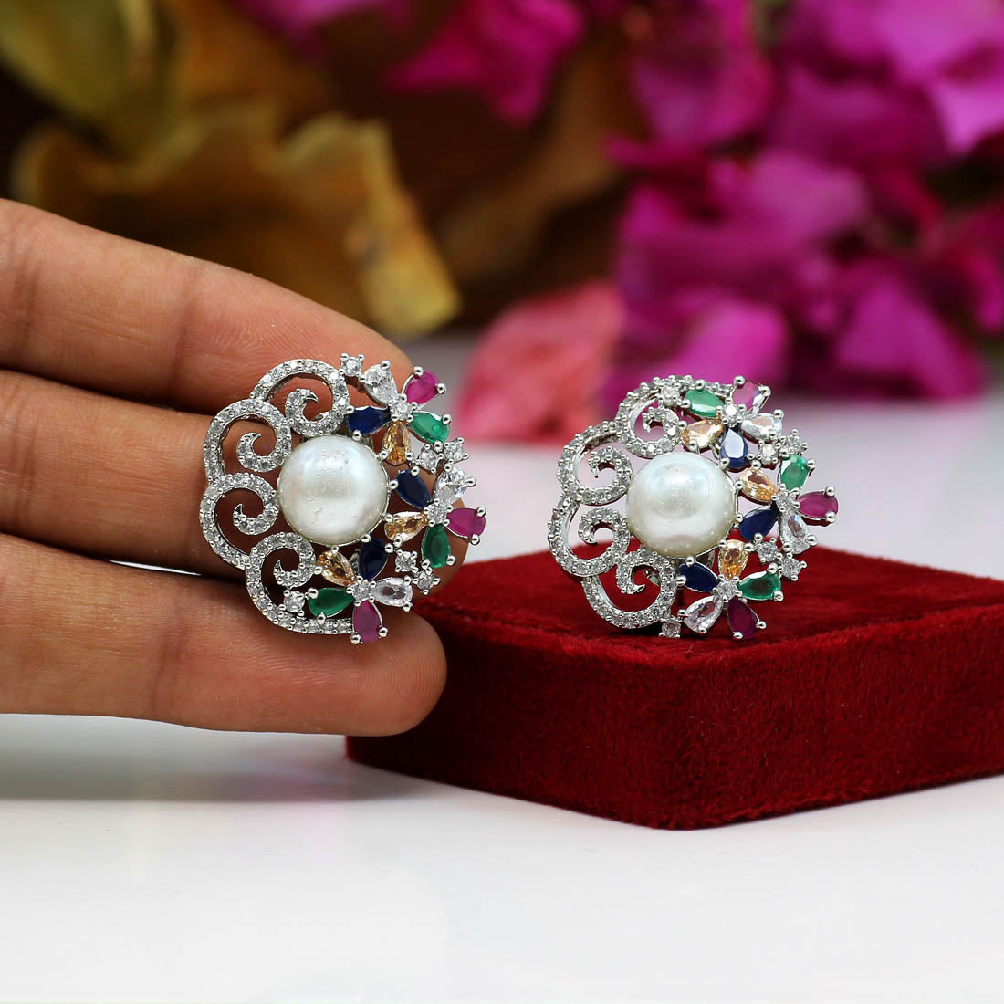 Multi Color American Diamond Earrings (ADE303MLT) - Preyans.com