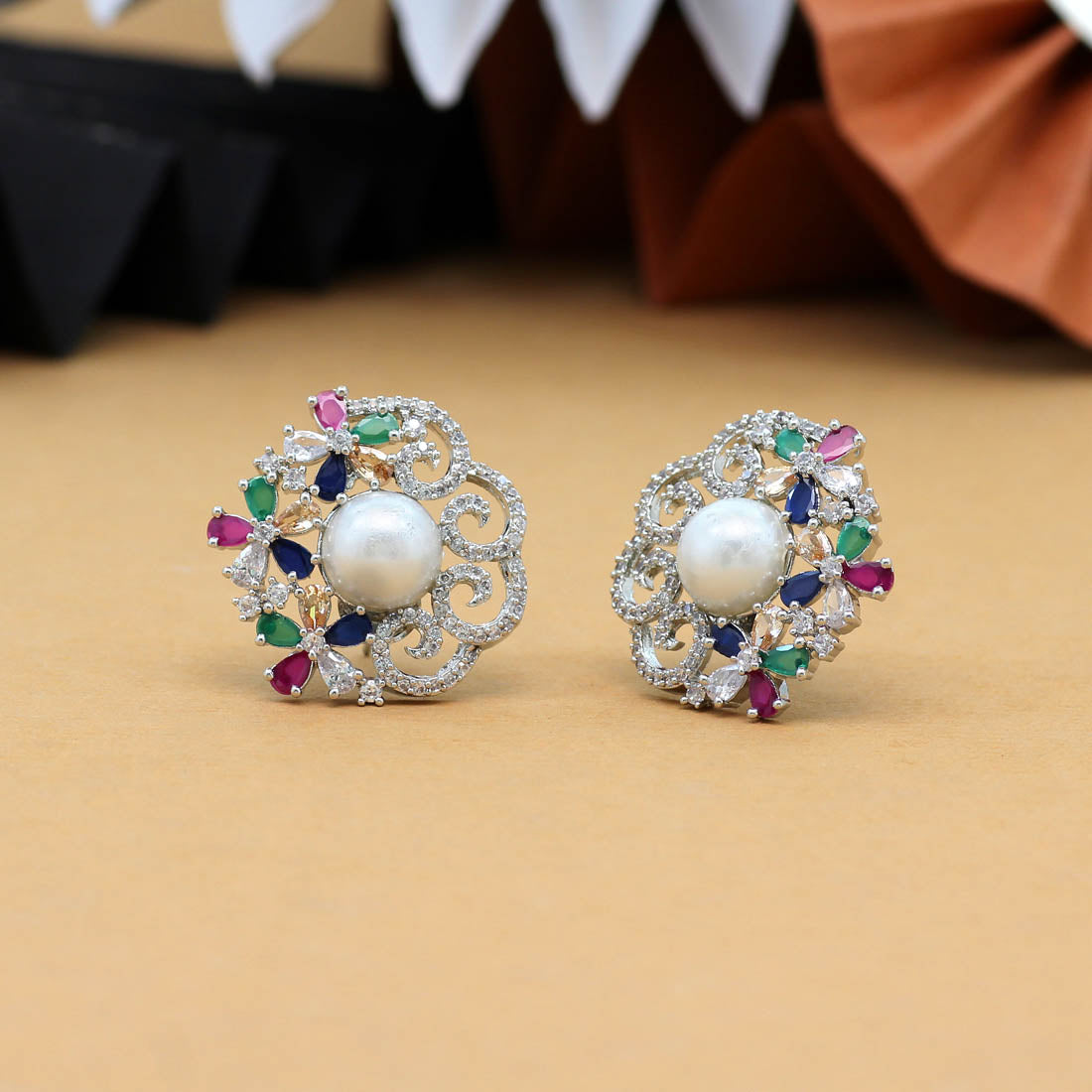 Multi Color American Diamond Earrings (ADE303MLT) - Preyans.com