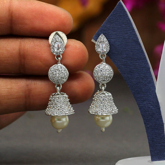 Silver Color American Diamond Earrings (ADE310SLV) - Preyans.com